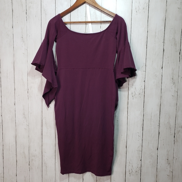 ASOS Plum Purple Off The Shoulder Bodycon Size 8 - Picture 6 of 6